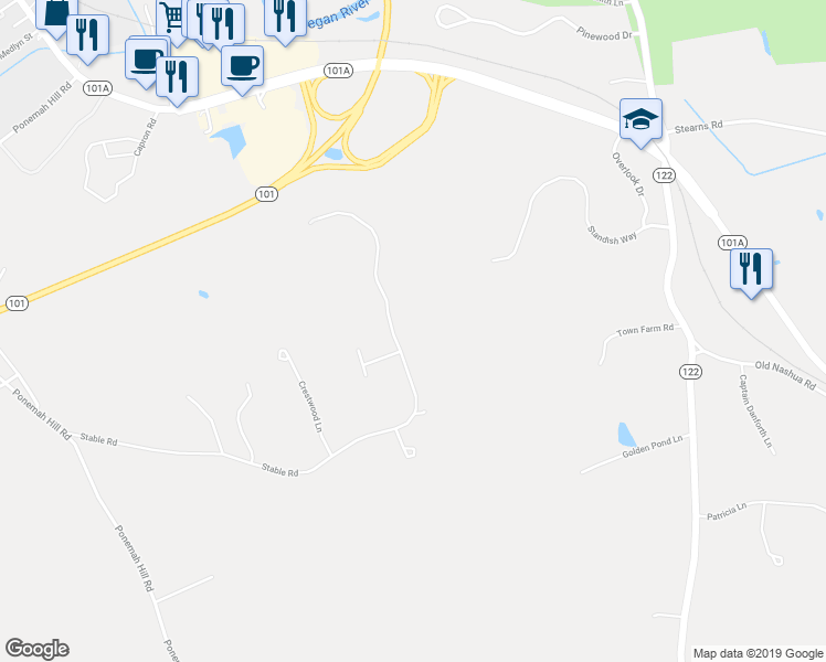 map of restaurants, bars, coffee shops, grocery stores, and more near 185 Stable Road in Milford
