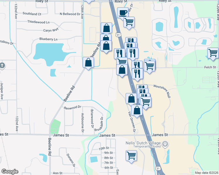 map of restaurants, bars, coffee shops, grocery stores, and more near 2712 Kragspough Court in Holland