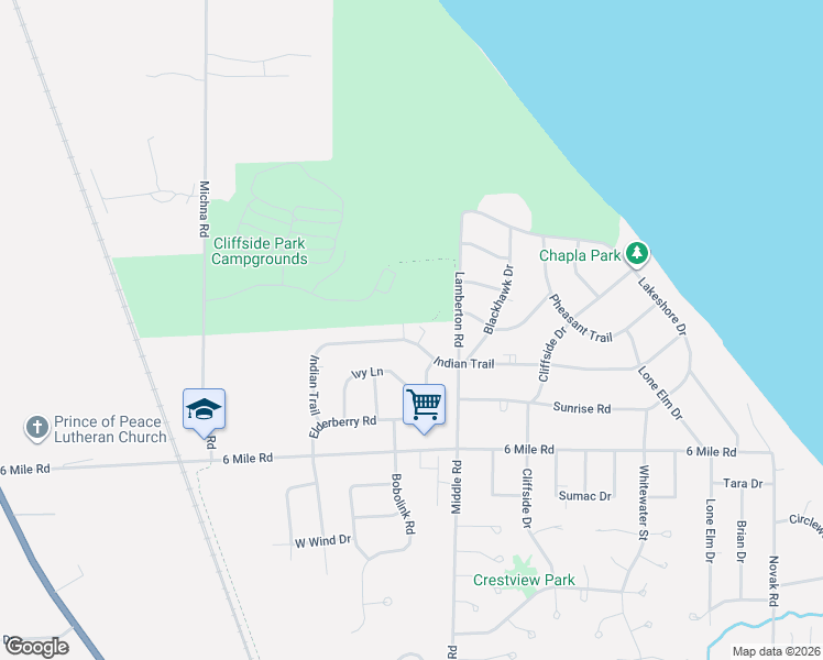 map of restaurants, bars, coffee shops, grocery stores, and more near 3200 Indian Trail in Racine
