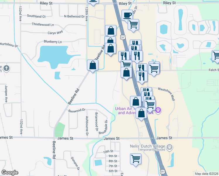 map of restaurants, bars, coffee shops, grocery stores, and more near 2712 Kragspough Court in Holland