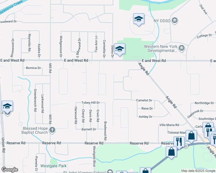 map of restaurants, bars, coffee shops, grocery stores, and more near 71 Hemlock Drive in Buffalo