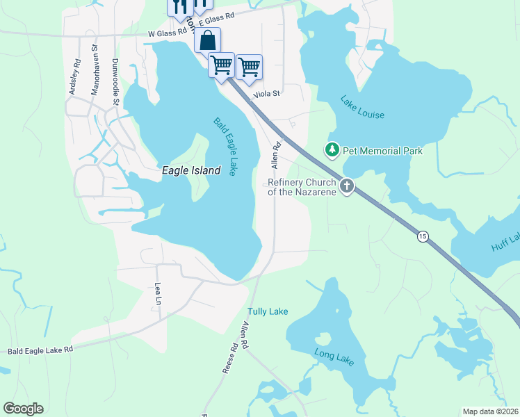 map of restaurants, bars, coffee shops, grocery stores, and more near 2378 Allen Road in Brandon Township