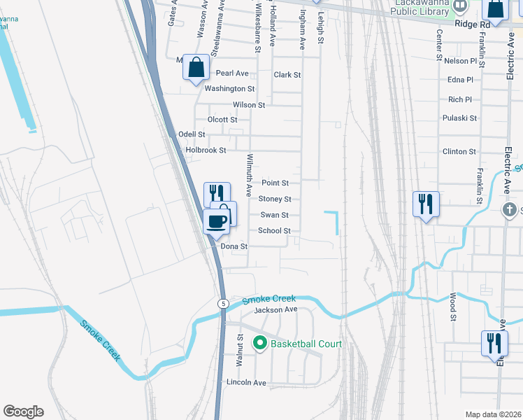 map of restaurants, bars, coffee shops, grocery stores, and more near 98 Swan Street in Buffalo
