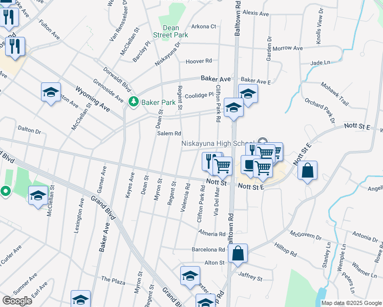 map of restaurants, bars, coffee shops, grocery stores, and more near 2114 Rankin Road in Schenectady County