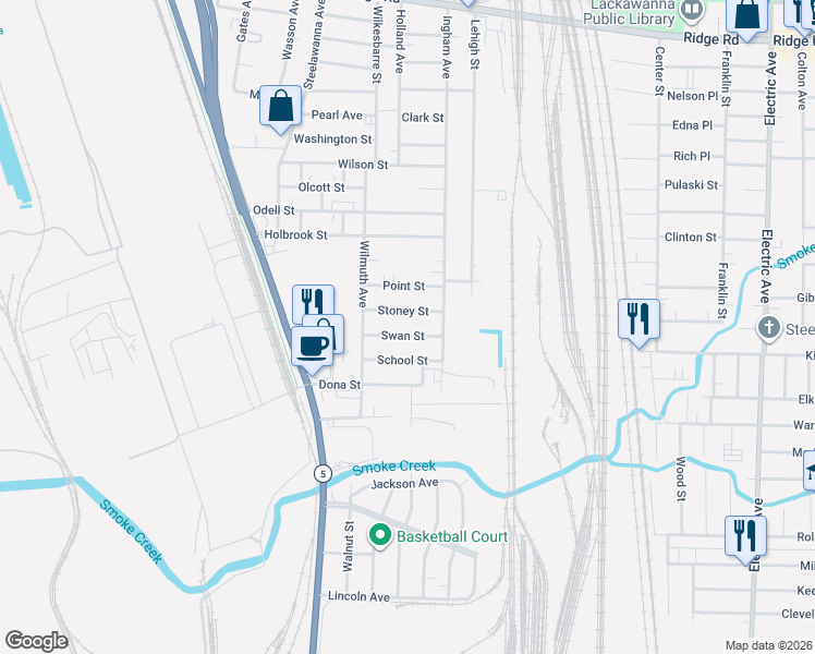 map of restaurants, bars, coffee shops, grocery stores, and more near 146 Swan Street in Buffalo