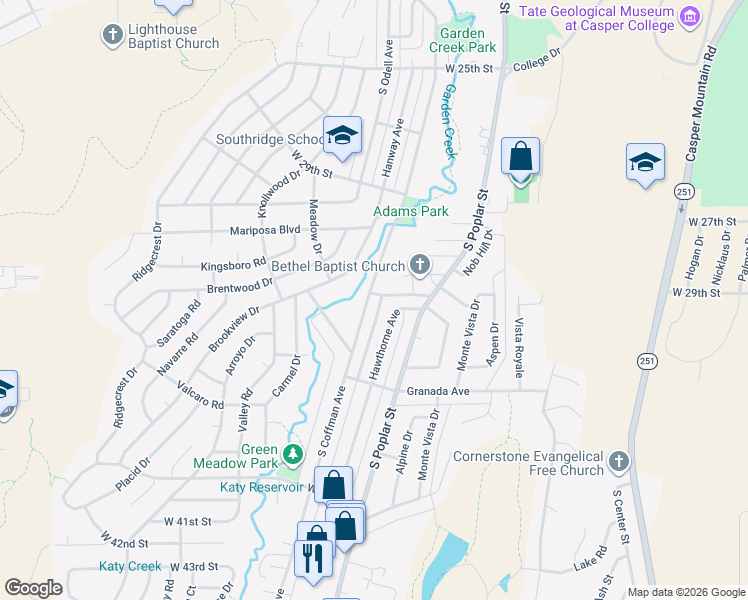 map of restaurants, bars, coffee shops, grocery stores, and more near 3101 South Coffman Avenue in Casper