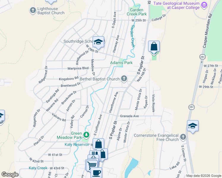 map of restaurants, bars, coffee shops, grocery stores, and more near 3101 South Coffman Avenue in Casper