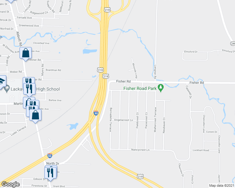 map of restaurants, bars, coffee shops, grocery stores, and more near 202 Charlescrest Court in Buffalo