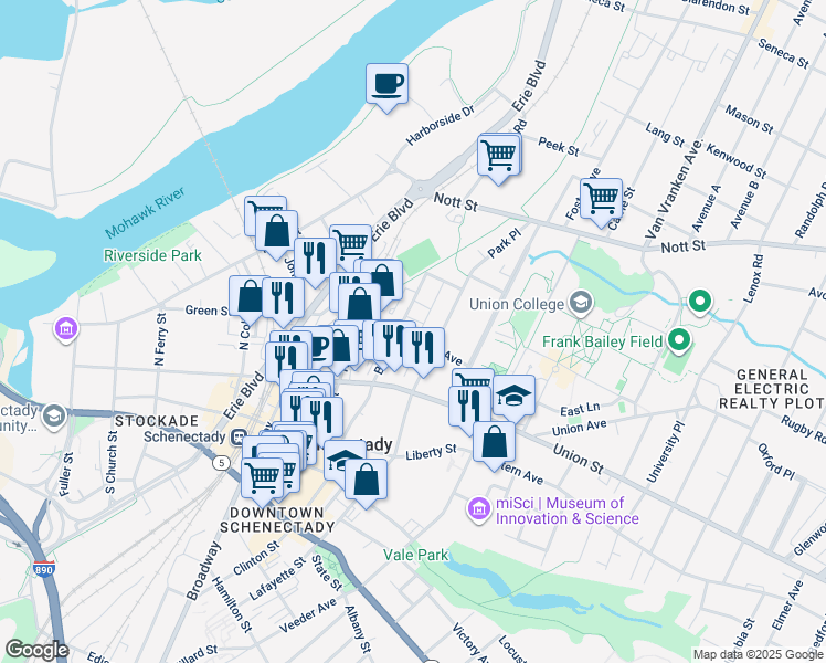 map of restaurants, bars, coffee shops, grocery stores, and more near 609 South Avenue in Schenectady