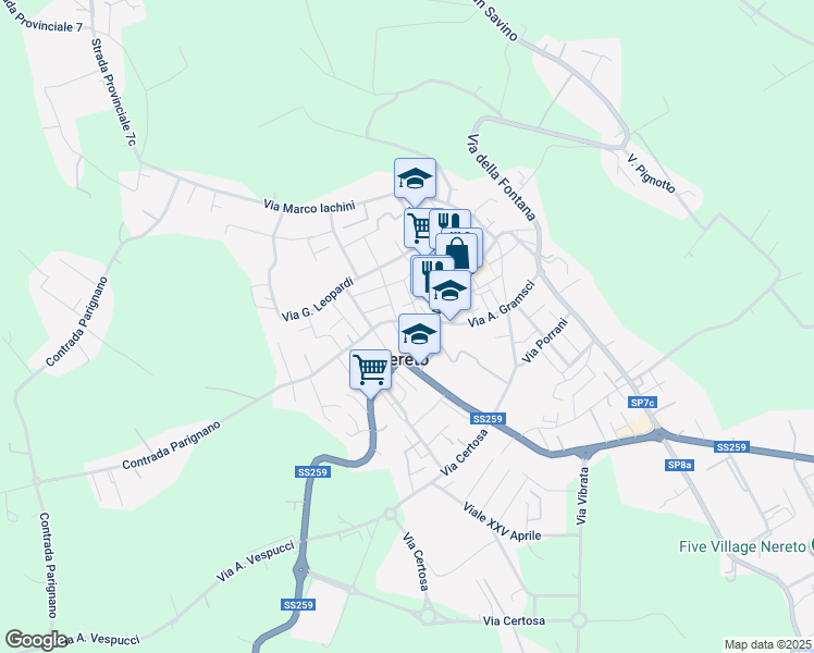 map of restaurants, bars, coffee shops, grocery stores, and more near 3 Via Gioacchino Rossini in Nereto