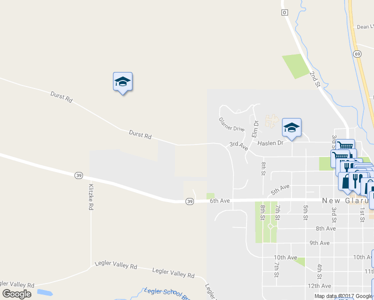 map of restaurants, bars, coffee shops, grocery stores, and more near W5819 Durst Rd in New Glarus