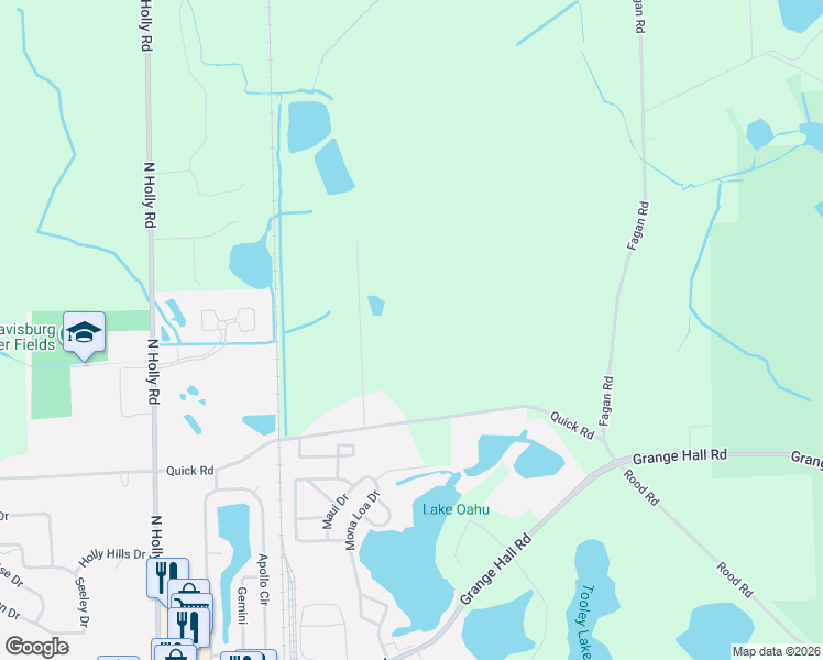map of restaurants, bars, coffee shops, grocery stores, and more near 14329 Linder Drive in Holly