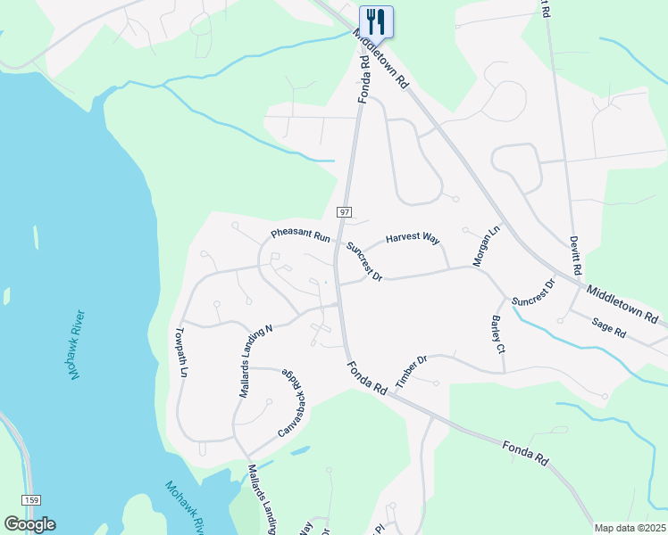 map of restaurants, bars, coffee shops, grocery stores, and more near 206 County Road 97 in Waterford