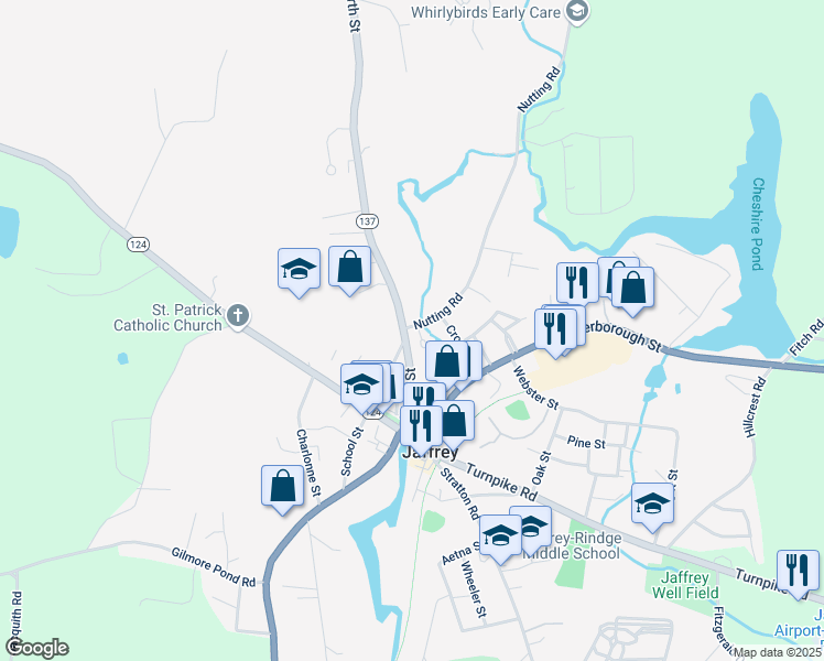 map of restaurants, bars, coffee shops, grocery stores, and more near 4 Nutting Road in Jaffrey