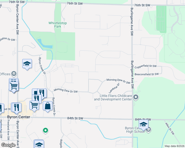 map of restaurants, bars, coffee shops, grocery stores, and more near 1912 Creekside Drive Southwest in Byron Center