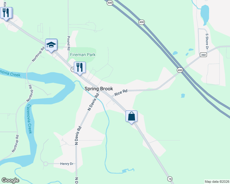 map of restaurants, bars, coffee shops, grocery stores, and more near 31 Rice Road in Erie County