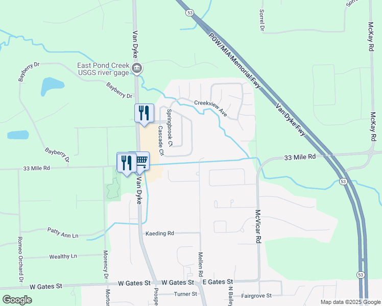 map of restaurants, bars, coffee shops, grocery stores, and more near 11820 Cascade Circle in Macomb County