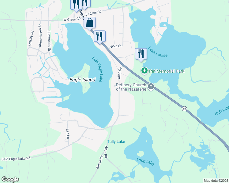 map of restaurants, bars, coffee shops, grocery stores, and more near 2378 Allen Road in Brandon Township