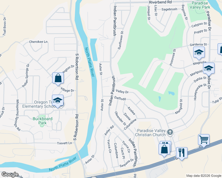 map of restaurants, bars, coffee shops, grocery stores, and more near 320 Indian Paintbrush in Casper