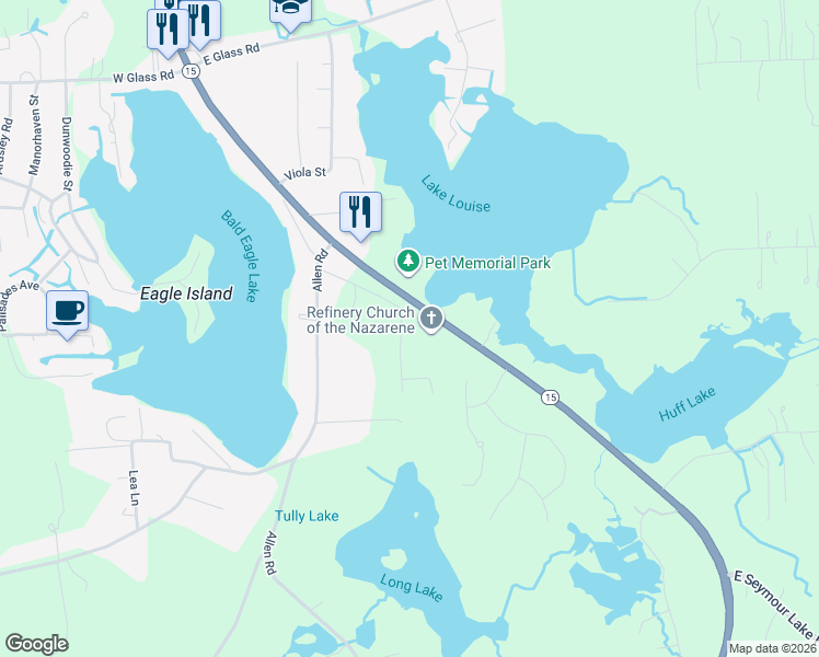 map of restaurants, bars, coffee shops, grocery stores, and more near 105 Red Maple Trail in Brandon Township