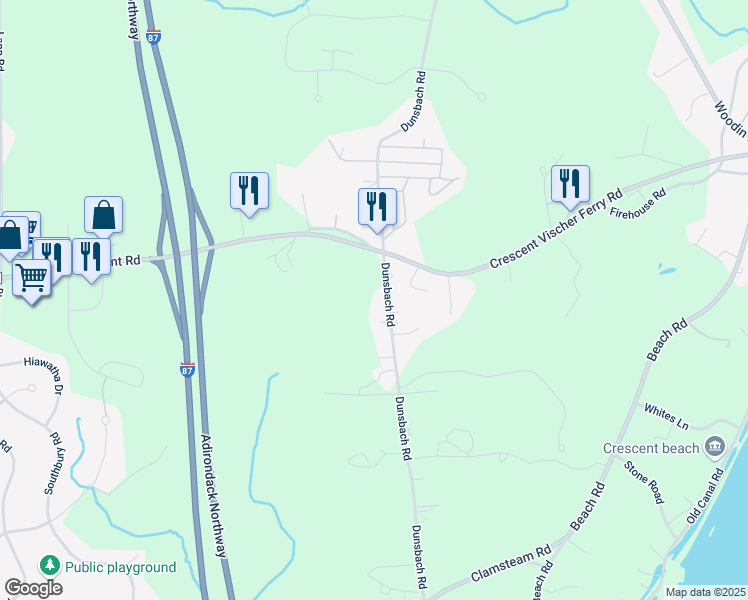 map of restaurants, bars, coffee shops, grocery stores, and more near 56 Dunsbach Road in Saratoga County