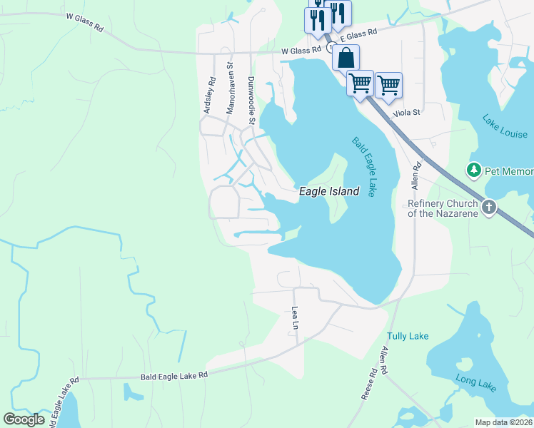 map of restaurants, bars, coffee shops, grocery stores, and more near 2331 Masters Court in Brandon Township