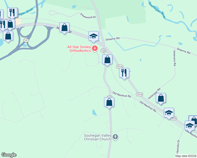 map of restaurants, bars, coffee shops, grocery stores, and more near 109 Ponemah Road in Amherst