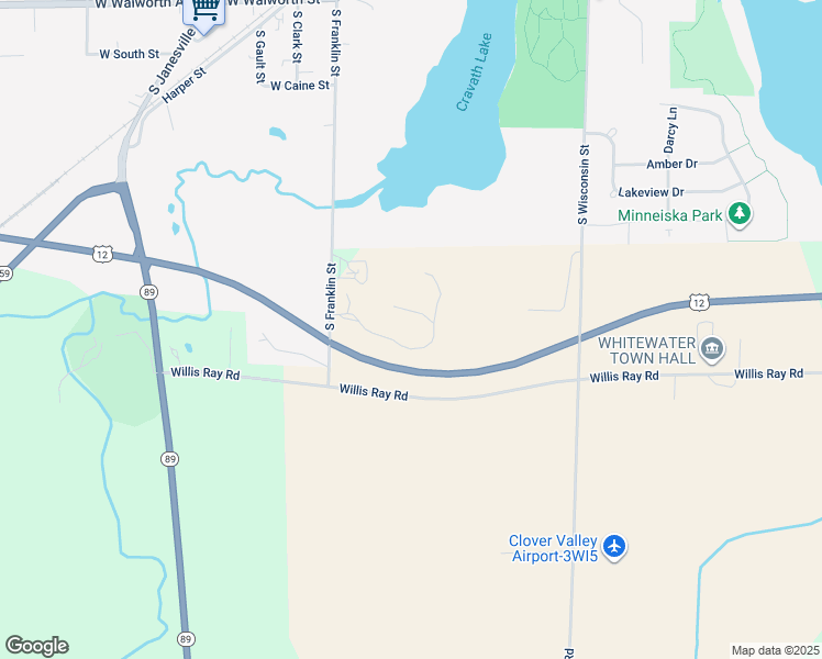 map of restaurants, bars, coffee shops, grocery stores, and more near N9074 Franklin Street in Whitewater