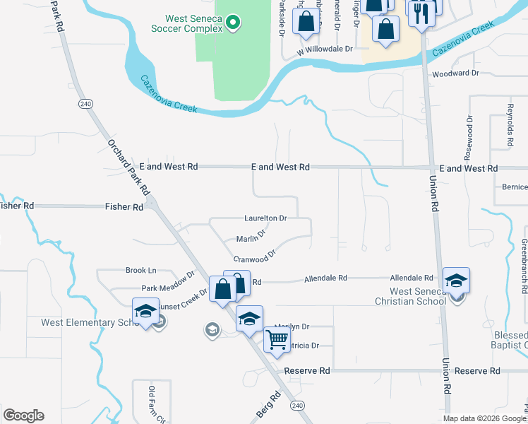map of restaurants, bars, coffee shops, grocery stores, and more near 60 Suburban Court in Buffalo