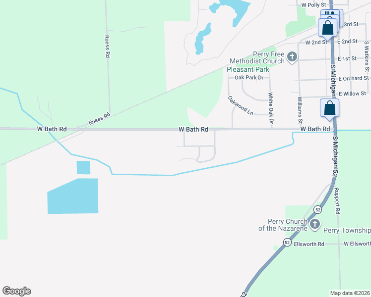 map of restaurants, bars, coffee shops, grocery stores, and more near 606 Garden Lane in Perry