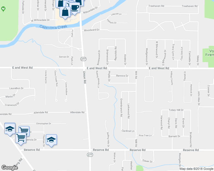 map of restaurants, bars, coffee shops, grocery stores, and more near 62 Phyllis Drive in Buffalo