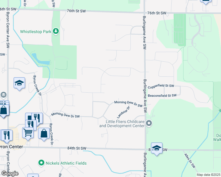 map of restaurants, bars, coffee shops, grocery stores, and more near 8011 Burlingame Avenue Southwest in Byron Center