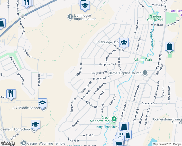 map of restaurants, bars, coffee shops, grocery stores, and more near 2150 Kingsboro Rd in Casper