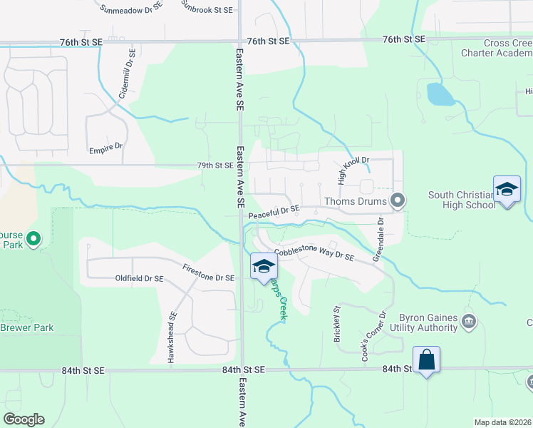 map of restaurants, bars, coffee shops, grocery stores, and more near 855 Peaceful Drive in Byron Center