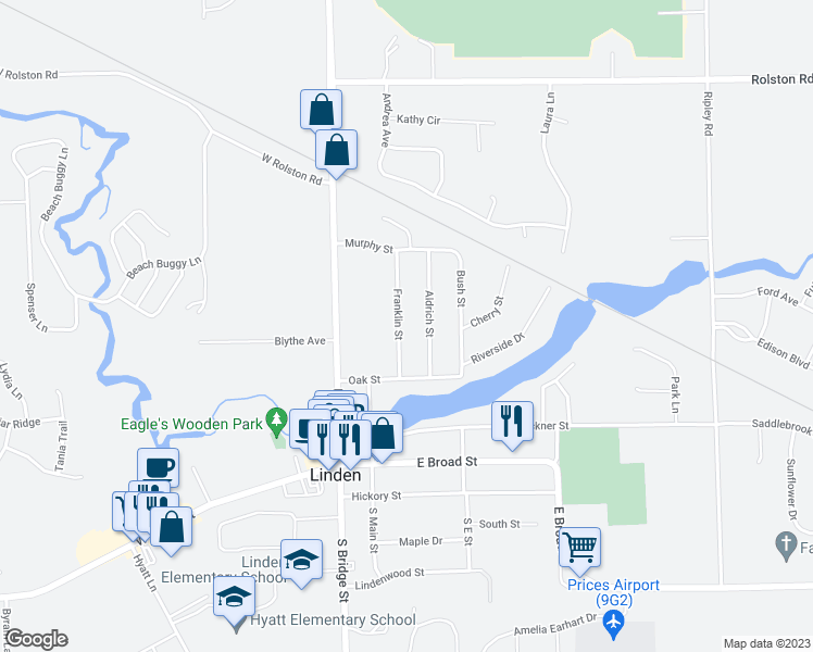 map of restaurants, bars, coffee shops, grocery stores, and more near 500 Franklin Street in Linden