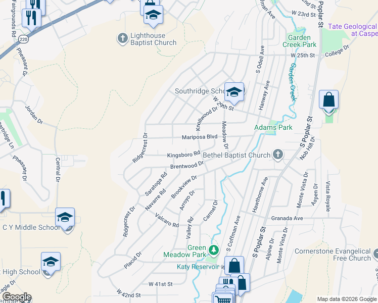 map of restaurants, bars, coffee shops, grocery stores, and more near 1940 Kingsboro Road in Casper