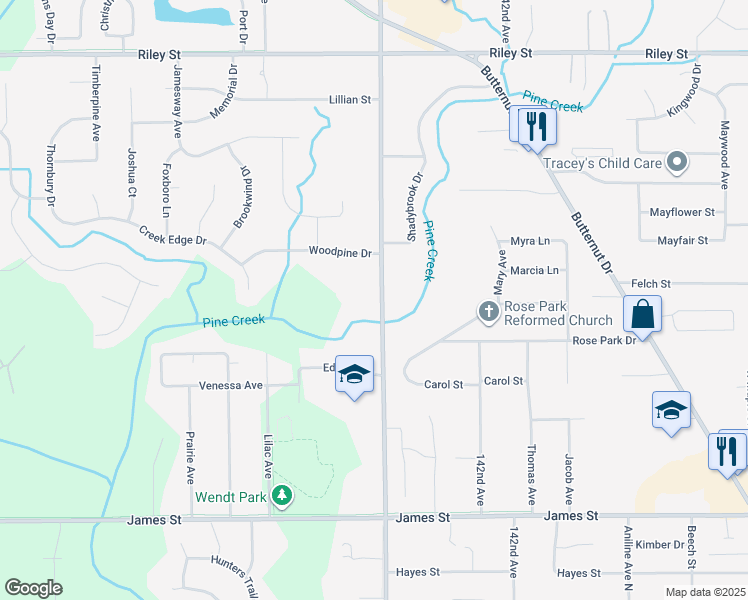 map of restaurants, bars, coffee shops, grocery stores, and more near 715 North 144th Avenue in Holland