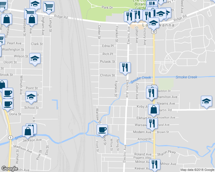 map of restaurants, bars, coffee shops, grocery stores, and more near 34 Prospect Place in Buffalo