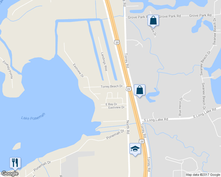 map of restaurants, bars, coffee shops, grocery stores, and more near 3063 Torrey Beach Drive in Fenton
