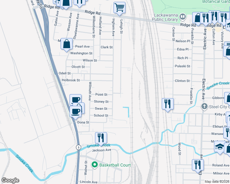 map of restaurants, bars, coffee shops, grocery stores, and more near 282 Ingham Avenue in Buffalo