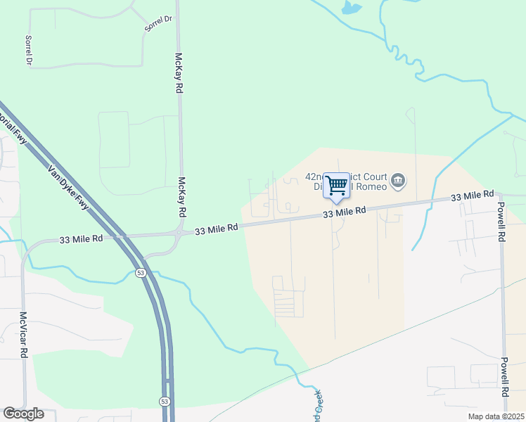 map of restaurants, bars, coffee shops, grocery stores, and more near 13965 33 Mile Road in Macomb County