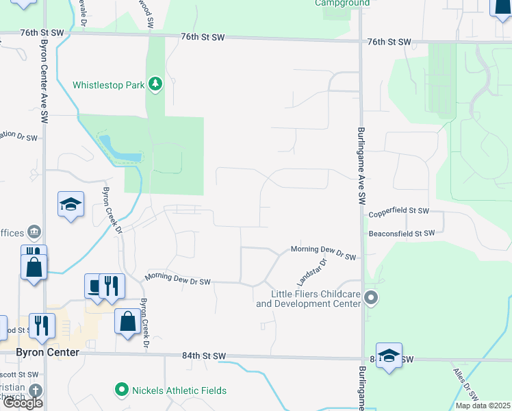 map of restaurants, bars, coffee shops, grocery stores, and more near 8011 Burlingame Avenue Southwest in Byron Center