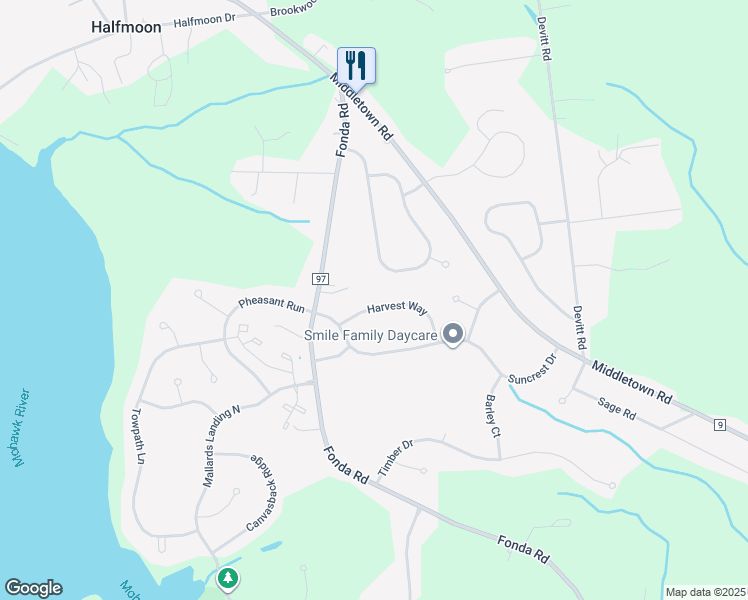 map of restaurants, bars, coffee shops, grocery stores, and more near 17A Harvest Way in Waterford