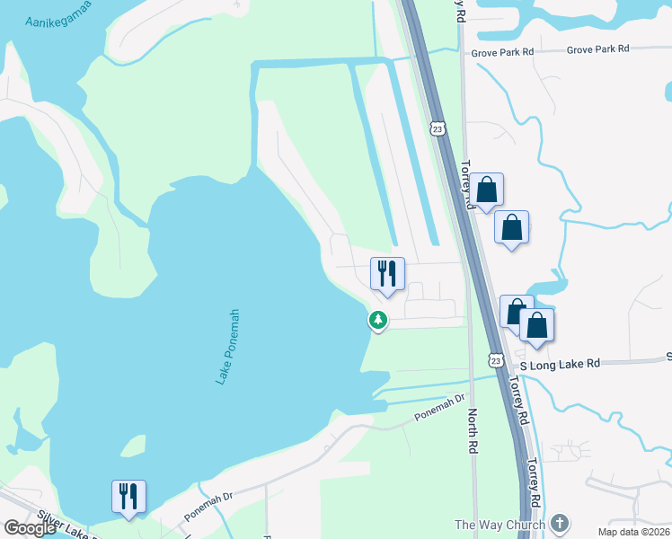 map of restaurants, bars, coffee shops, grocery stores, and more near 14260 Eastview Drive in Fenton