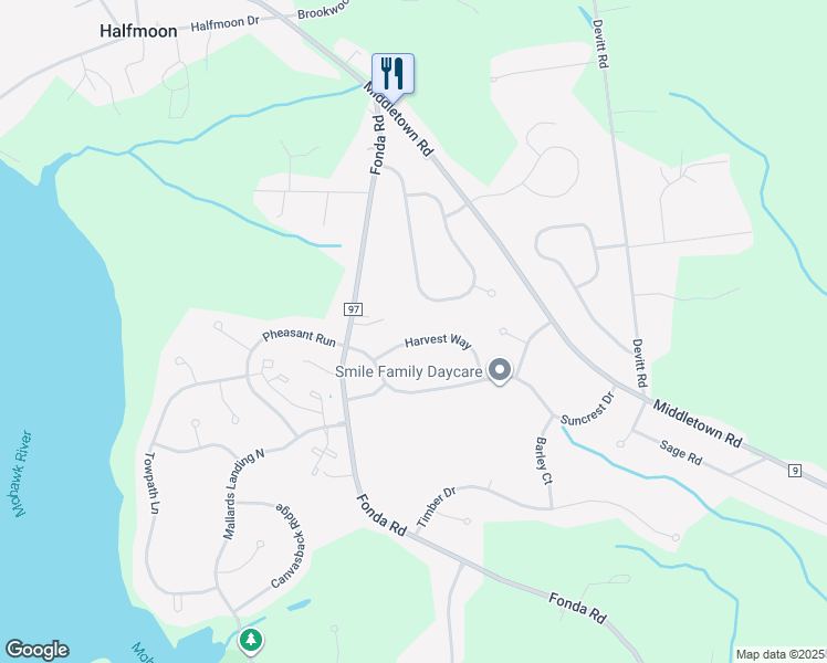 map of restaurants, bars, coffee shops, grocery stores, and more near 17A Harvest Way in Waterford