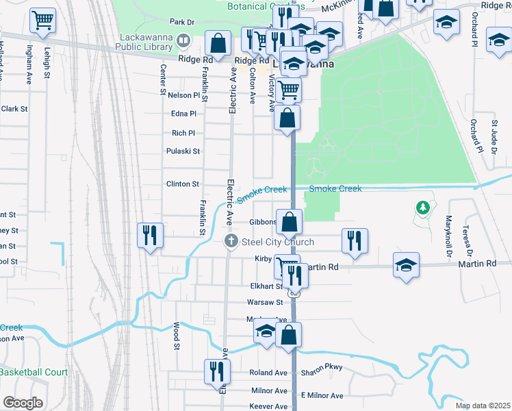 map of restaurants, bars, coffee shops, grocery stores, and more near 41 Newman Street in Lackawanna