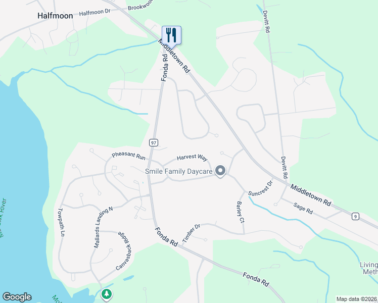 map of restaurants, bars, coffee shops, grocery stores, and more near 17A Harvest Way in Waterford