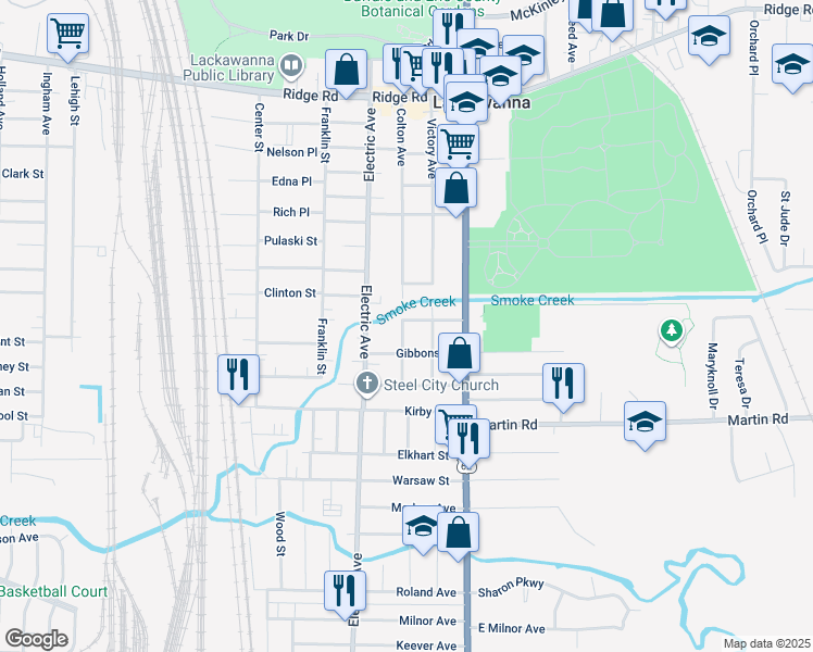 map of restaurants, bars, coffee shops, grocery stores, and more near 41 Newman Street in Lackawanna