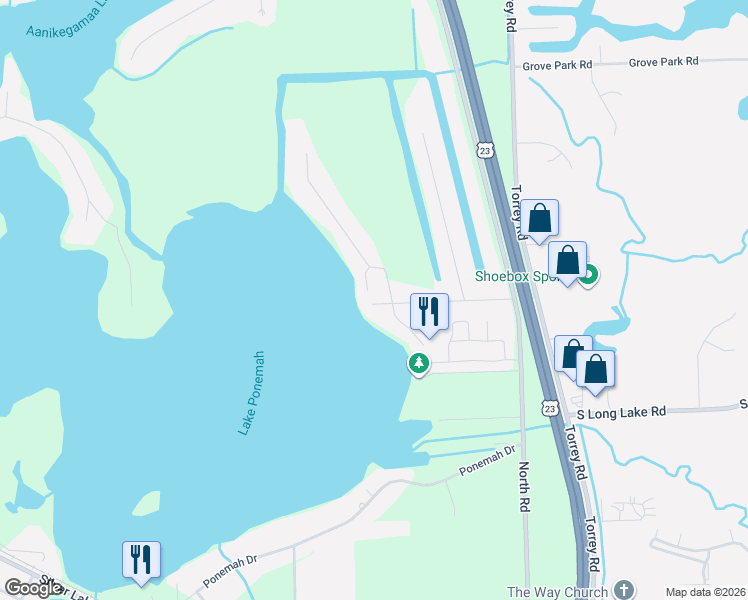 map of restaurants, bars, coffee shops, grocery stores, and more near 14260 Eastview Drive in Fenton