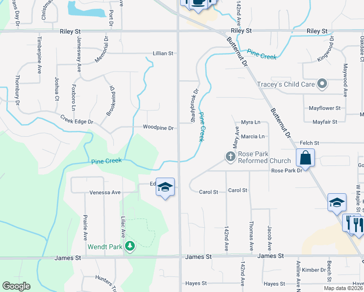 map of restaurants, bars, coffee shops, grocery stores, and more near 715 North 144th Avenue in Holland
